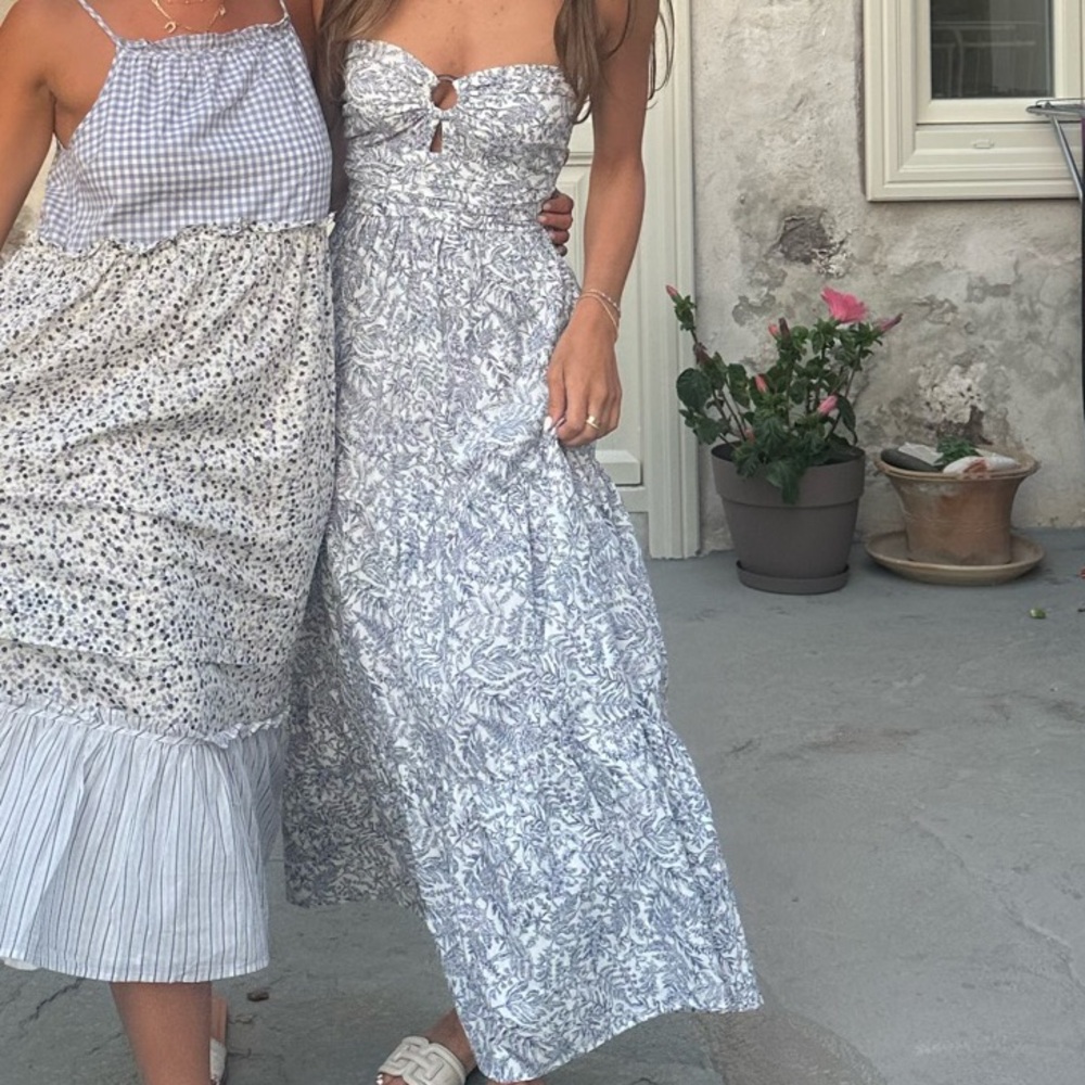 Elegant Blue and White Maxi Dress